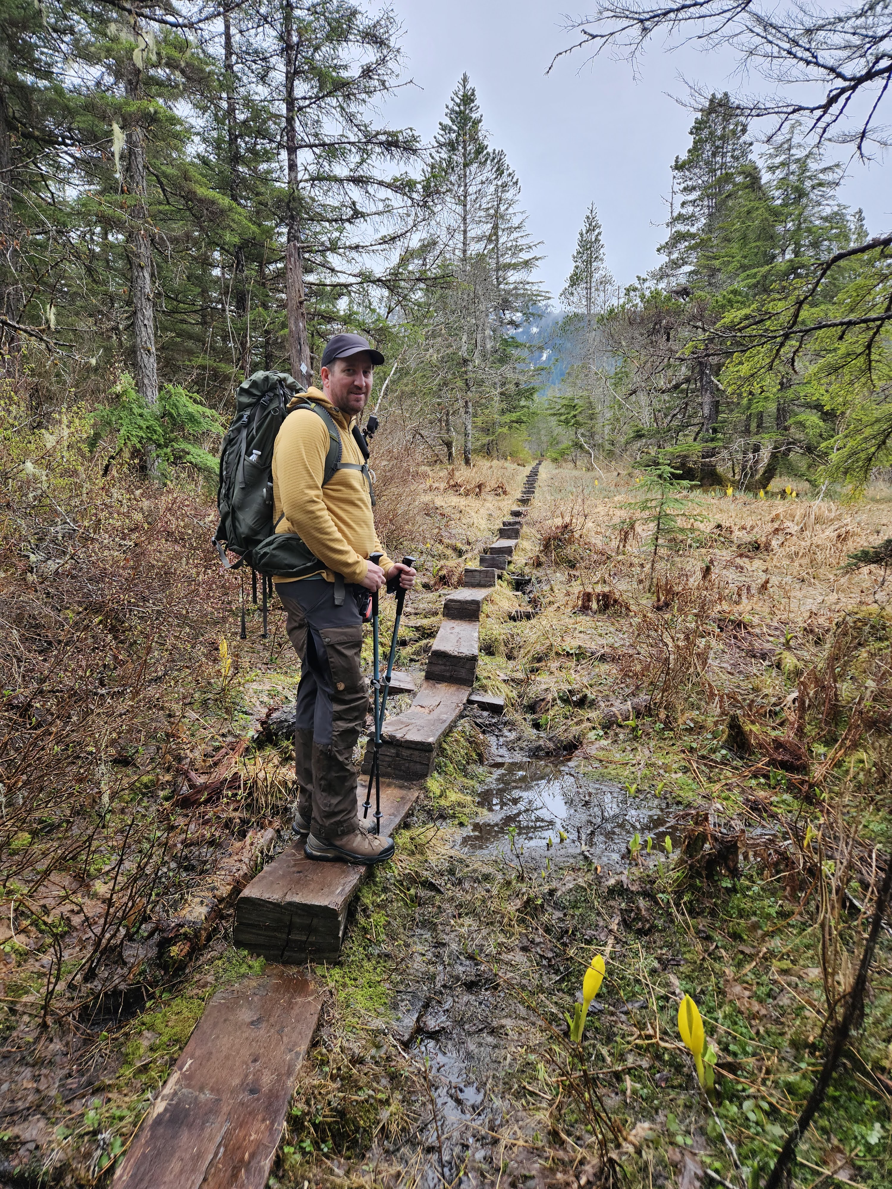 Jeff on a boardwalk trail through the Tongass rainforest